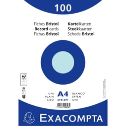 Paquet 100 fiches sous film - bristol uni non perforé 210x297mm - Bleu ciel - x 10 - Exacompta