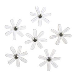 Fleurs en satin av. strass, 1,8cm ø, blanc, 60 pces