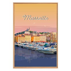 Tableau mural encadré illustration port de Marseille 65x97 cm