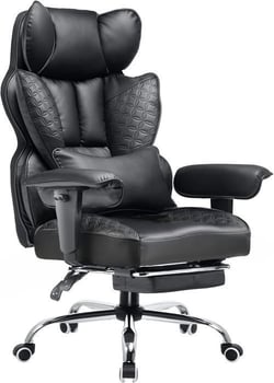 Chaise gaming - COMHOMA - Cuir PU noir - Repose-pieds