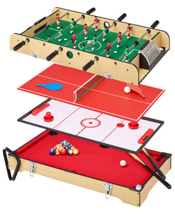 Table multi jeux 4 en 1 - Babyfoot barres télescopiques - Billard - Ping Pong - Hockey