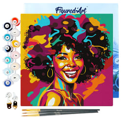 Mini Peinture par Numéro Figured'Art 20x20cm avec cadre Femme Afro Pop Art - Petit Format