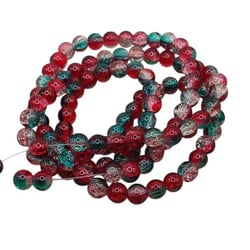 Fil de 105 Perles ronde en verre craquelé cristal 8 mm VERT ROUGE