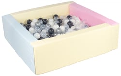 Piscine à balles carrée avec 300 balles – rose, bleu, jaune p/noir, blanc, transparent, argent - Velinda