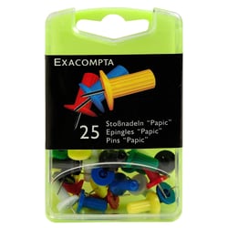 Boîte de 25 épingles Papic - Hauteur de pointe 7mm - 10mm de diamètre - Couleurs assorties - Exacompta
