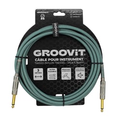 CABLE JACK 6.35 D/D - 3M - NYLON TRESSÉ BLEU CIEL - GROOVIT®