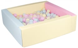 Piscine à balles carrée avec 200 balles – bords 3 couleurs/ multicolores (pastel) - Velinda - Beige