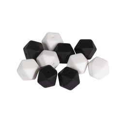 Perles en silicone Idéal attache tétine Hexagone 14mm 10 pièces - Noir et Blanc