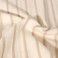 Tissu Double Gaze de Coton Teint en fil rayé beige sur fond Ecru