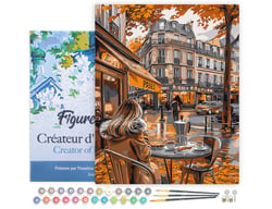 Peinture par Numéro Figured'Art avec Cadre - Pause café en Automne - Kit de Loisir Créatif DIY Numéro d'Art Complet - 40x50cm toile tendue sur châssis