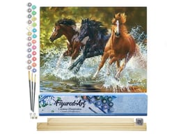 Peinture par Numéro Figured'Art - Chevaux de Camargue - Kit de Loisir Créatif DIY Numéro d'Art Complet - 40x50cm toile roulée + châssis en bois à monter