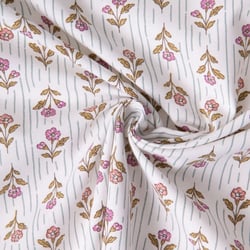 Tissu Coton imprimé Arty Fleuris rayé Aesa sur fond Ecru