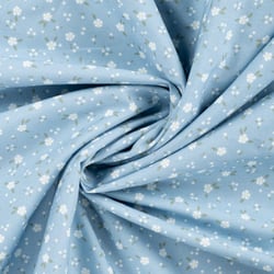 Tissu Popeline de Coton Charlotte petites fleurs sur fond Bleu ciel