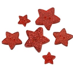 Lot de 6 boutons étoile pailleté rouge