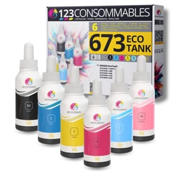Pack compatible avec EPSON 673 ECOTANK 6 bouteilles d'encre - 123CONSOMMABLES
