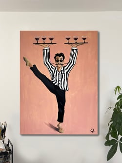Tableau contemporain — peinture originale sur toile — Le Serveur Parisien — Paris — Œuvre unique Calbarracin — 130 x 99 cm