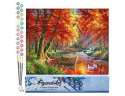 Peinture par Numéro Figured'Art - Rivière d'automne et barque - Kit de Loisir Créatif DIY Numéro d'Art Complet - 40x50cm sans châssis en bois