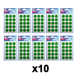 Lot de 10 sachets de 90 gommettes Auto-Adhésives - 19Mm - 90 Étiquettes - Vert - Apli 111965