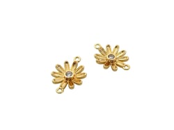 2 Connecteurs fleur marguerite avec zircon - 13*10mm - Or 18K