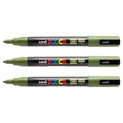 Lot de 3 marqueurs permanents à encre pigmentée - POSCA - Pointe ronde 1,5 mm - Vert kaki