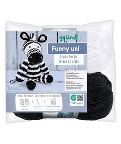Kit de crochet Gründl Zéphir le Zèbre – Créez votre zèbre amigurumi en coton 100 % bicolore en fil funny certifié Oeko-Tex Multicolore