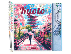 Peinture par Numéro Figured'Art - Affiche de voyage Kyoto en fleurs - Kit de Loisir Créatif DIY Numéro d'Art Complet - 40x50cm sans châssis en bois
