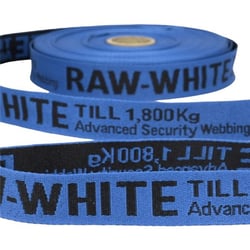 Film 25m sergé jacquard polyester RAW WHITE 25mm Bleu/noir