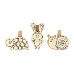 MégaCréa DIY - Pinces en bois prédessinées tortue lapin escargot 4 pièces