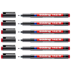 Lot de 6 marqueurs permanents - EDDING - Pointe moyenne 1 mm - Rouge