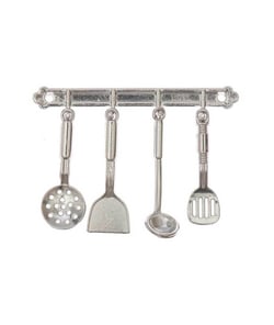 Ustensiles de cuisine miniatures - Argenté - 5 pcs - pour Lutin ou poupée - Rico Design Bois