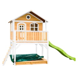 AXI Maisonnette MARC Brun Blanc avec toboggan Vert et bac à sable  - Axi House