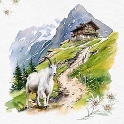 Lot de 4 serviettes en papier découpage collage 33 cm CHEVRE MONTAGNE A 508