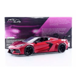 Voiture miniature Chevrolet Corvette C8 Liberty Walk Candy Red Pink Slips 1/24 - JADA
