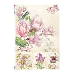 1 feuille de papier de riz 22.5 x 32 cm découpage collage Paper Designs FLEUR OISEAU 0215