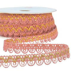 Bobine 25m Galon robe fil métallisé Vieux Rose 14mm