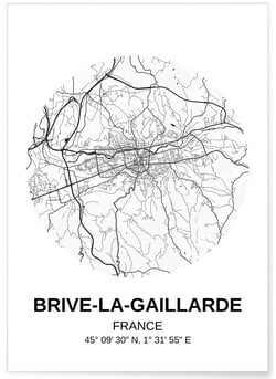 Affiche Carte Brive-la-Gaillarde | A3 : 29,7x42cm