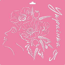 Pochoir plastique souple réutilisable 30 x 30 cm Fabrika Decoru PORTRAIT FEMME FLEUR 202