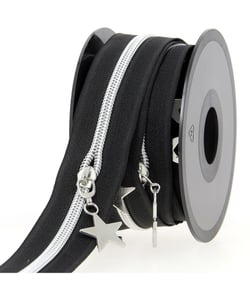 Fermeture à glissière Spirale N°4 avec curseur Etoile - Milward Noir et Argent