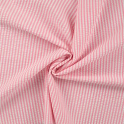 Tissu Popeline de Coton Seersucker Rayé Rose bébé