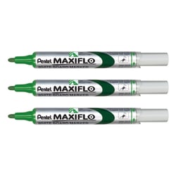 Lot de 3 marqueurs tableau blanc effaçables - PENTEL - MAXIFLO MWL5S - Pointe ogive fine - Vert