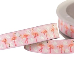Galon jacquard flamants roses rose clair 16mm au mètre