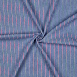 Tissu Jeans Denim Alix Rayures fines bordeaux sur fond Bleu