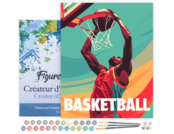 Peinture par Numéro Figured'Art avec Cadre - Affiche sportive Basket - Kit de Loisir Créatif DIY Numéro d'Art Complet - 40x50cm toile tendue sur châssis