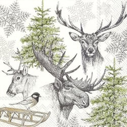Lot de 4 serviettes en papier découpage collage 33 cm ANIMAUX HIVER FORET A 107
