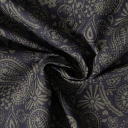 Tissu Toile de Coton Demi Natté Cachemire vert sur fond Bleu marine