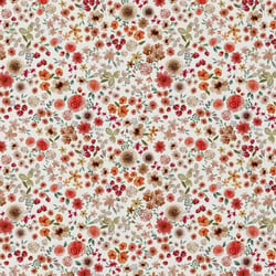 Tissu Coton imprimé Allegra fleurs Rouges sur fond Blanc cassé - Au mètre