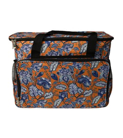 Sac pour machine à coudre/surjeteuse 40x24x35cm fleurs bleues fond orange