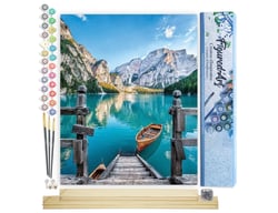 Peinture par Numéro Figured'Art - Barque sur un Lac de Montagne - Kit de Loisir Créatif DIY Numéro d'Art Complet - 40x50cm toile roulée + châssis en bois à monter