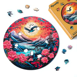 Puzzle en Bois Adulte et Enfant Figured'Art 200 pièces - Scène de Montagne au coucher du soleil - Design Original 28,5x28,5 cm Forme Unique avec Coffret en bois Premium, Parfait pour Offrir en Cadeau