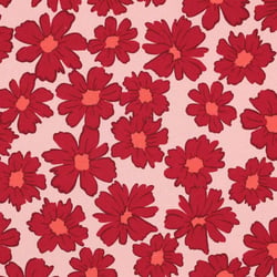 Tissu Sweat envers molletonné Cosmia fleurs Rouges sur fond Rose - Au mètre